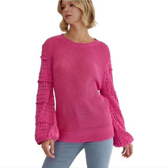 Entro Knit‎ Sweater Balloon Sleeves Fuchsia Pink Small - Picture 1 of 10